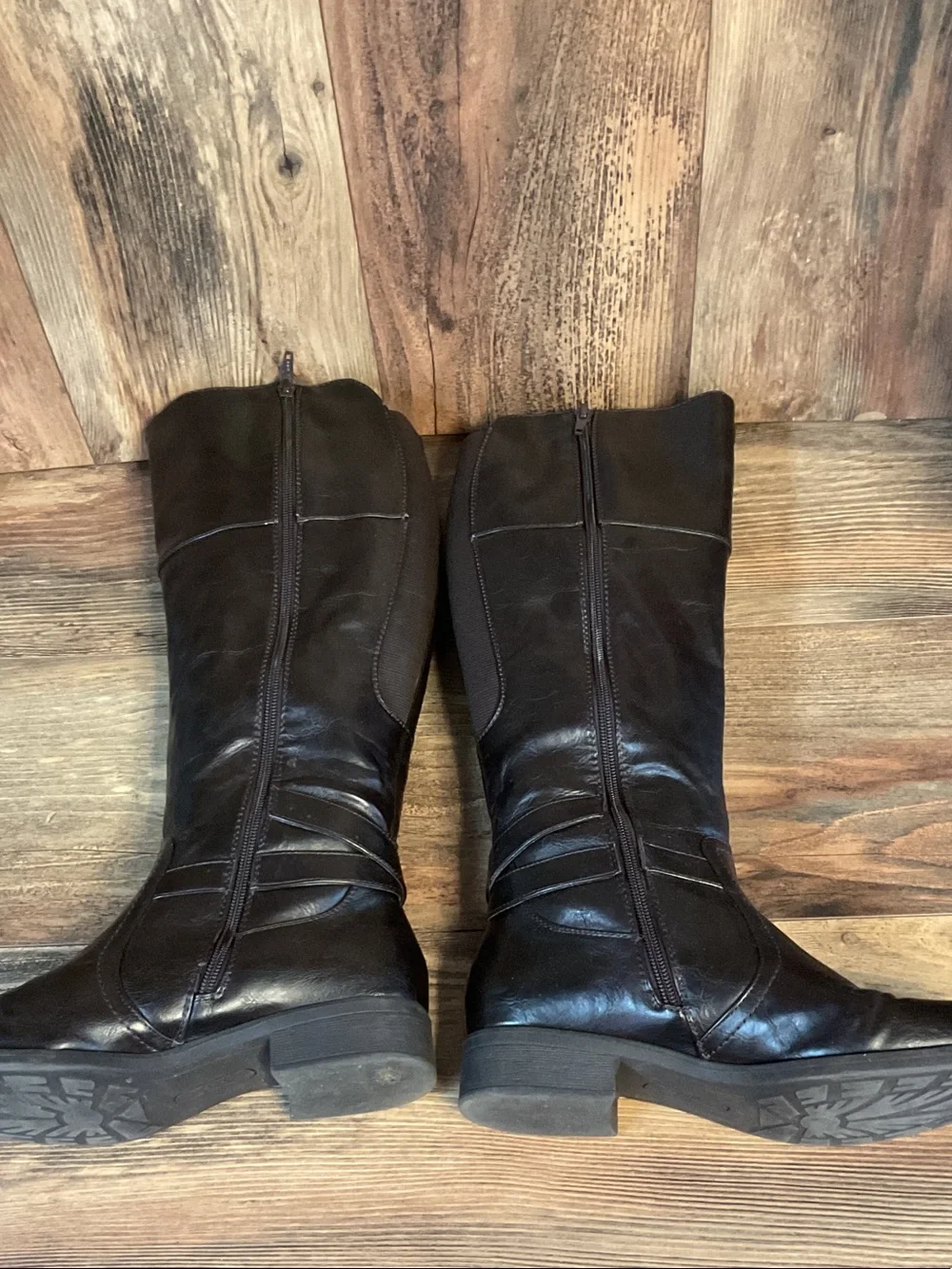 Yuu Tall Brown Leather Riding Strappy Boots 9M      F342